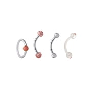 Body Jewelry Women's 16 Gauge Stainless Steel Eyebrow Rings 4 Pack