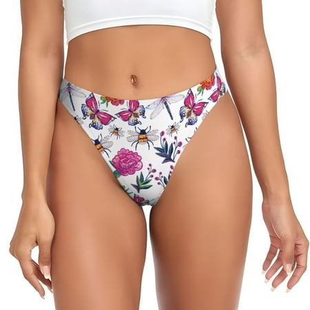 Thongs for Women - Dragonfly Butterfly Carnation No Show Seamless Womens Thongs Underwear  Breathable G String Thongs for Women  Ladies Stretch Low Rise Thong Bikini Panties Briefs