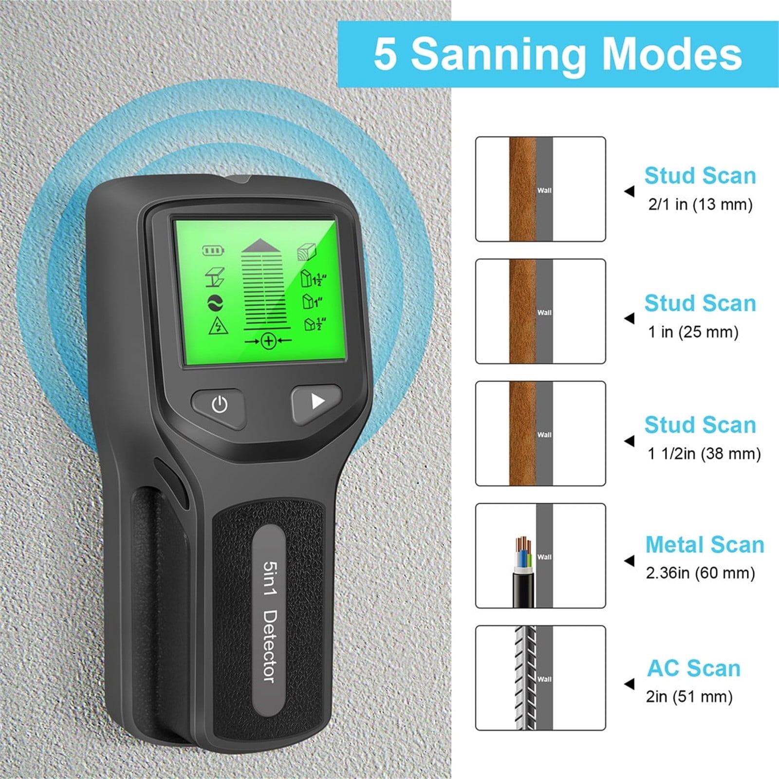 Stud Finder Wall Scanner, 5 in 1 Stud Finder Wall Scanner Detector Electronic Stud Locator Wood Beam Joist Finders Portable Wall Detector for AC Wire Metal Pipe Gifts for Men, Black