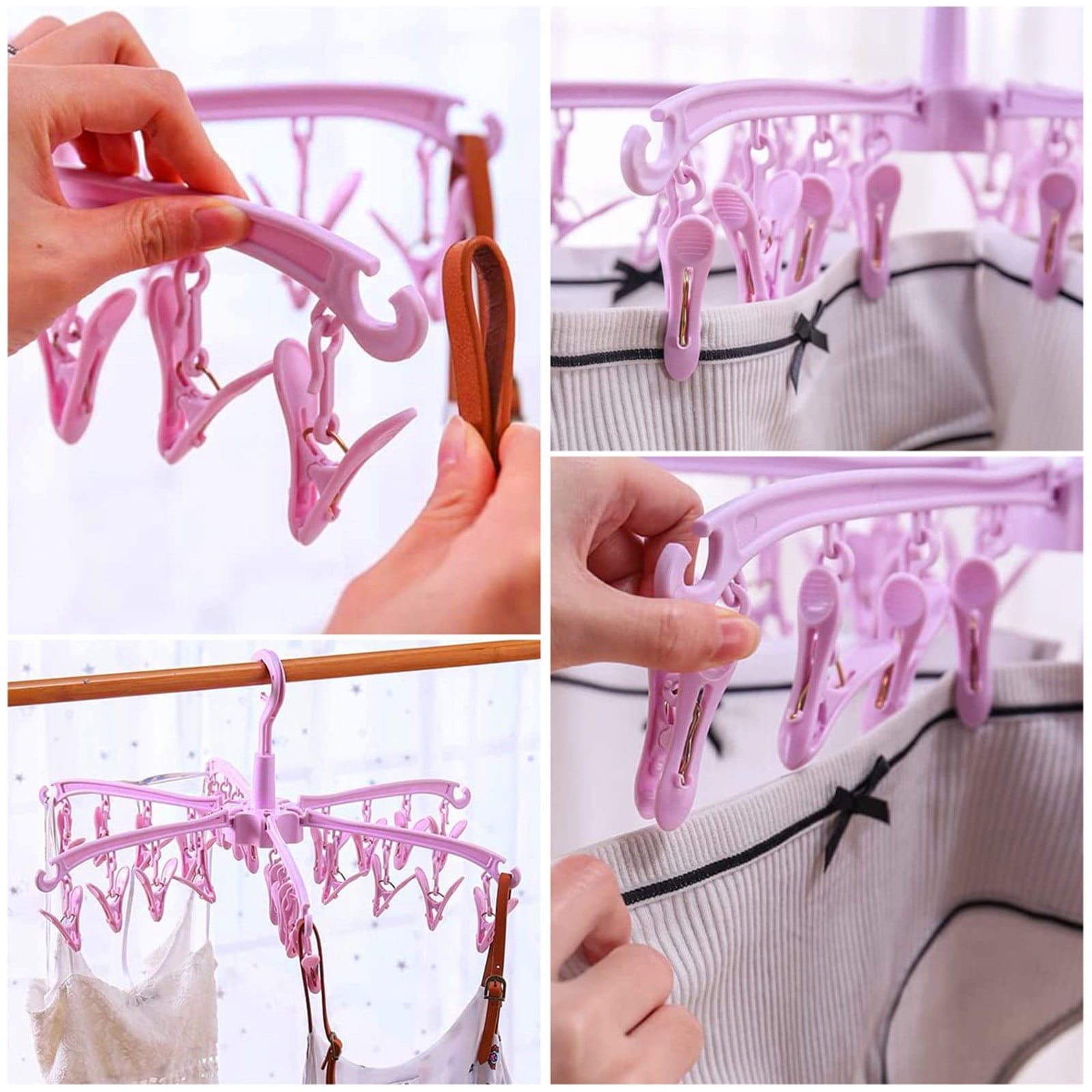 Xchenda Clothes Hangers Sock Drying Rack 24 Clips Plastic Laundry Clothes Hanger Rotatable Hanger Sock Dryer Foldable Portable Clothes Drying Rack Folding Sock Hanger For Socks Underwear Clothes