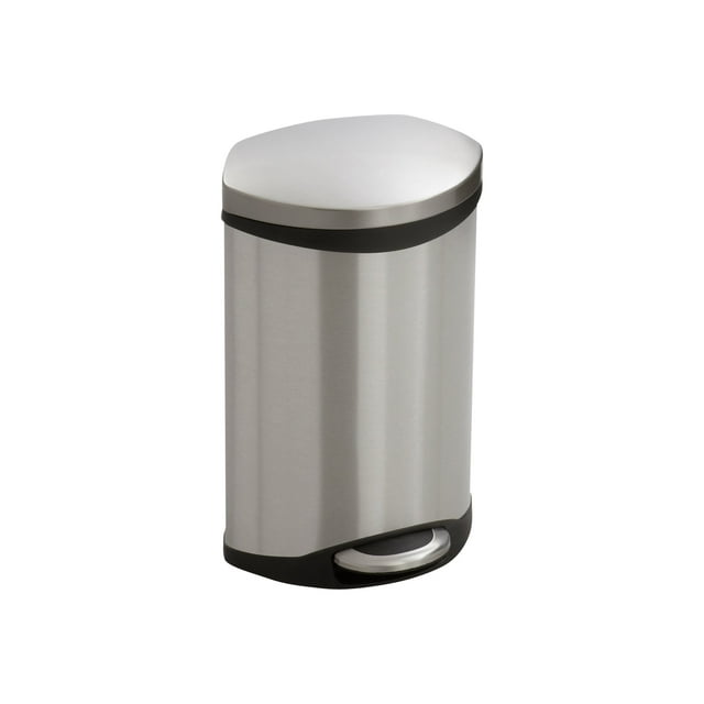 Safco Step-On - Poubelle - Elliptique - Couvercle Rabattable - 3 gal - Pédale - Acier Inoxydable