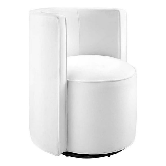 Pemberly Row Performance Velvet Fabric and Iron Swivel Chair in White
