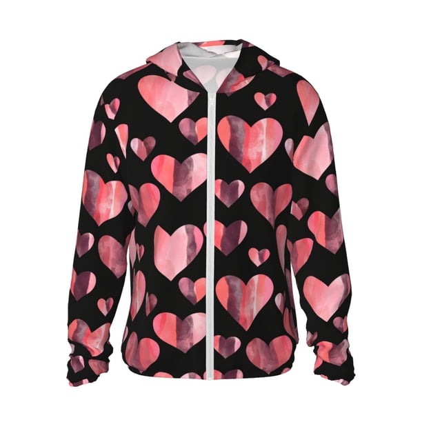 Balery Hearts Sudadera ligera de manga larga con capucha y protección solar UPF 50+ para hombre y mujer, ideal para pesca y running-XX-Large