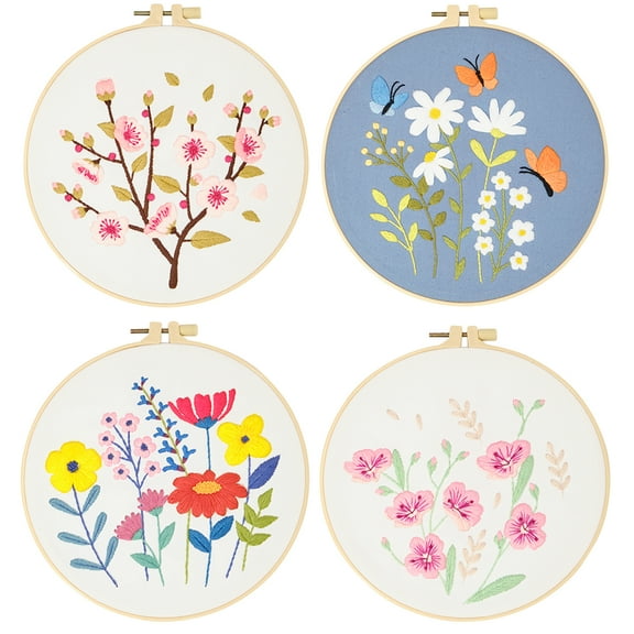Embroidery Starter Kit for Beginners Adults with 3 Plastic Hoops, Patterns and Instructions