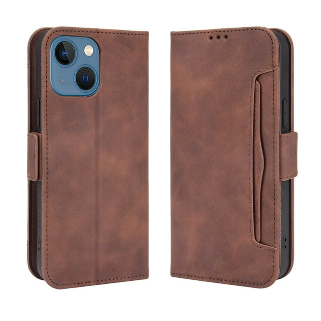 Case for iPhone 14 Plus Cover Adjustable Detachable Card Holder Magnetic closure Leather Wallet Case - Brown
