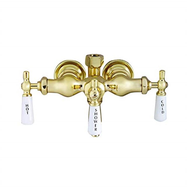 Chrome Clawfoot Tub Diverter Faucet with 3 Porcelain Lever Handles