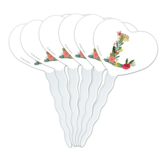 Letter L Floral Monogram Initial Heart Love Cupcake Picks Toppers Decoration Set of 6