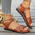 thumbnail image 5 of Brown Ladies Open Toe Flat Sandals Women'S Round Toe Cross Strap Adjustable Casual Comfortable Plus Size Summer Beach, 5 of 8