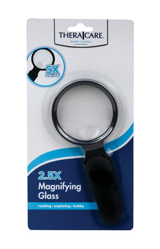 TheraCare 2.5X Handheld Magnifying Glass with 5X Spot Lens, Handheld Magnifier for Reading, Hobbies & Crafts, Scratch-Resistant, Lightweight, 2.75" Lens