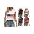 thumbnail image 4 of Yunliwuli Women's Summer Casual Sweater Tops Cap Sleeve Round Neck Flag Print Knitwear T-shirt, 4 of 10