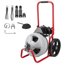 KFFKFF Drain Cleaning Machine 75 FT x 3/8 Inch, Sewer Snake Auger with Manual Feed and Wheels, Portable Pipe Cleaner with 6 Cutters & Foot Switch for 2" to 4" Drains