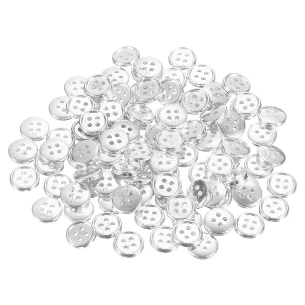 100 piezas 100 piezas Botones de costura de plástico de 16L 10mm 3/8" Botón redondo de 4 agujeros de repuesto para abrigos, costura de ropa y bricolaje, plateado