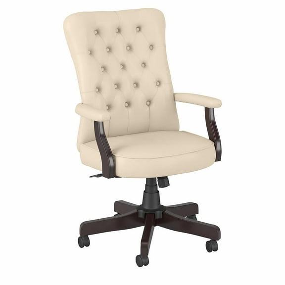 Bush Furniture Cabot High Back Tufted Office Chair with Arms in Antique White Leather