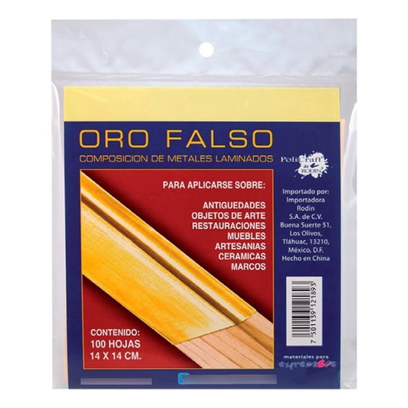 Paquete 100 Hojas Oro Falso 14X14 Policraft