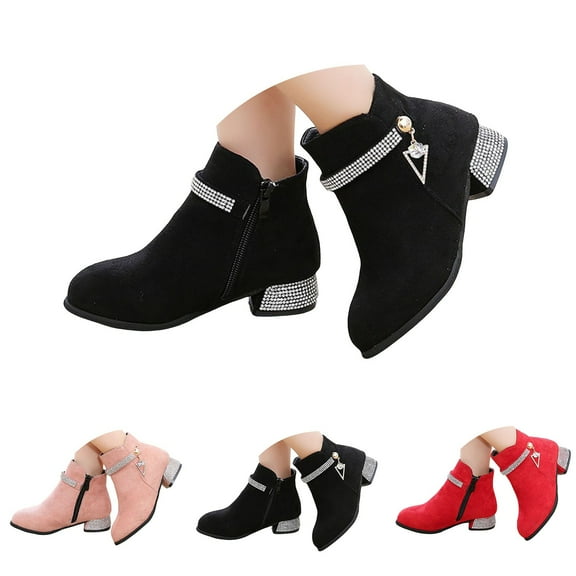 Dakaela Girls Boots Kids Side Zipper Ankle Short Dress Booties Suede Winter Anti Slip Outdoor Shoes for Wedding Party Black 10