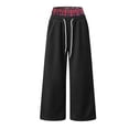 thumbnail image 4 of Womens Fleece Wide Leg Sweatpants Layered Drawstring Waist Patchwork Pants Casual Fashion Black M, 4 of 8