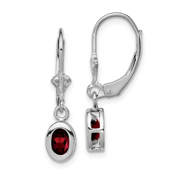 White Sterling Silver Earring Drop & Dangle Women'S Garnet Oval Red 28 mm 7
