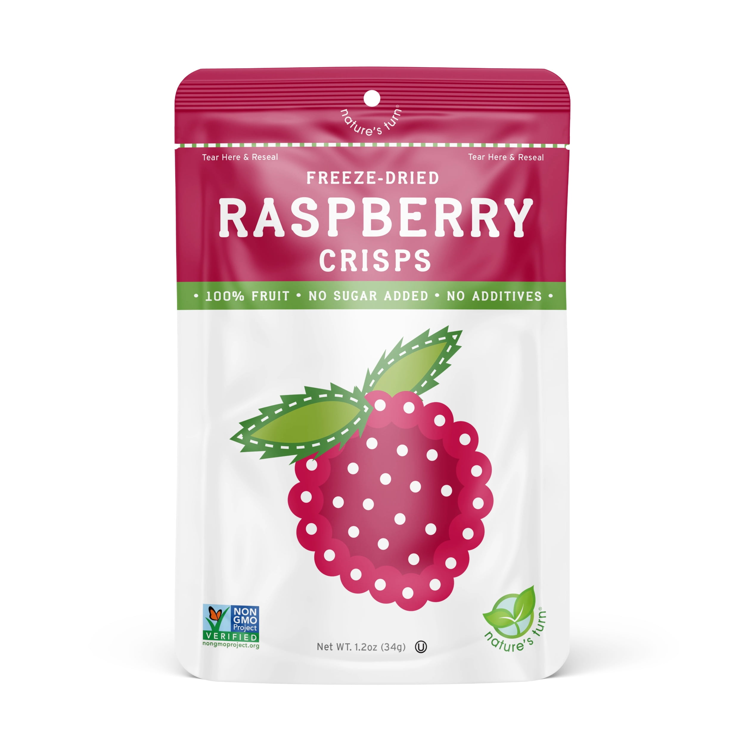 Nature's Turn Freeze-Dried Fruit Snacks - Raspberry Crisps - Perfect For School Lunches or an On-The-Go Snack - No Sugar Added, Non GMO, Gluten Free, Nothing Artificial (1.2oz) 6-Pack