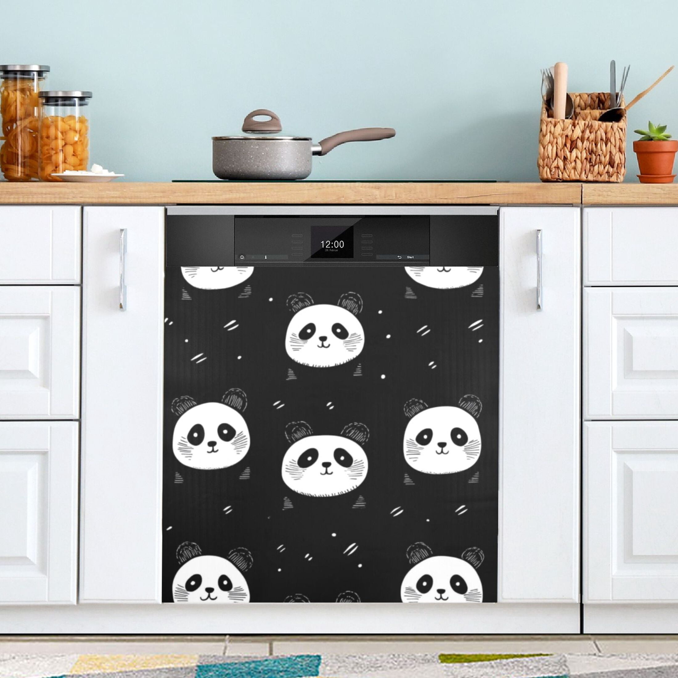 Dishwasher Magnetic Sticker 23x26 Inch Refrigerator Magnetic Sticker Washing Machine Magnetic Sticker Kitchen Panel Magnetic Sticker Home Decor Cartoon Black Panda Face