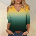 thumbnail image 2 of cfhntfmh 3/4 Sleeve Tops for Women Fashion Cold-Shoulder V Neck Printed T-Shirts Fall Lounge Solid Color Basic Vacation Shirts, 2 of 5