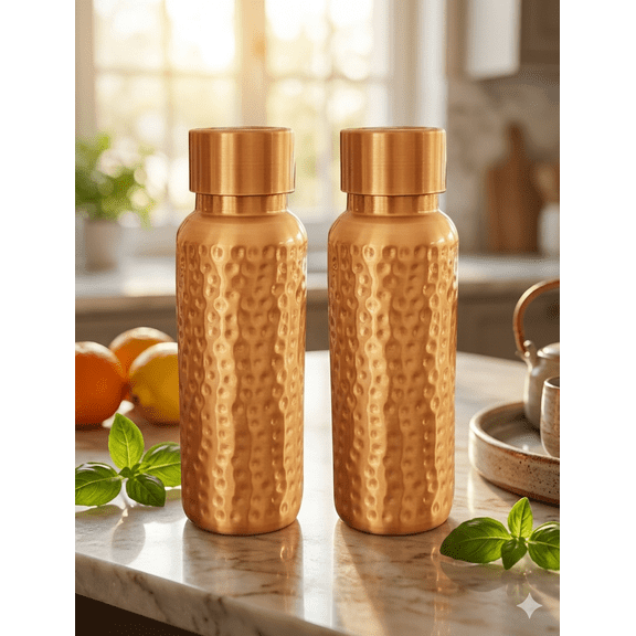 IMTRA FASHION Small Copper Water Bottle Combo 17 Oz/500 ml Hammered Drinking Flask Leakproof Bottle for Sports