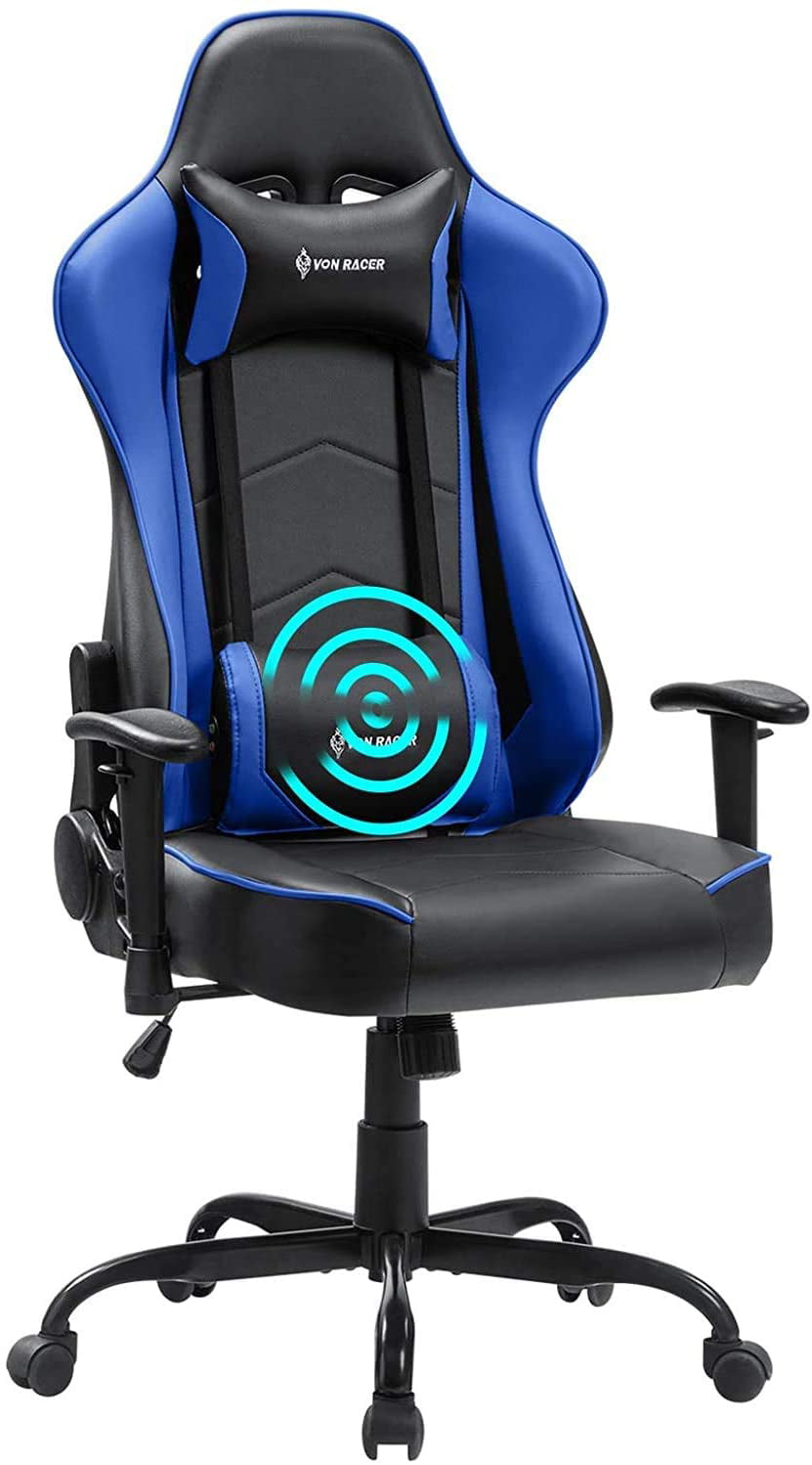 Gaming Chair Office Racing Style Leather Computer Swivel Desk Massage Blue Seats 