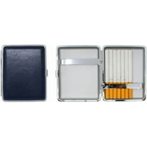 Set of 2 Metal-Plated 100s Leather Cigarette Case & Stash Box (Buffalo Navy)