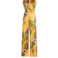 thumbnail image 2 of Monos de mujer con escote en V profundo y estampado con cordones y espalda descubierta, mono de pierna recta suelto para primavera y verano, amarillo XL, 2 of 6