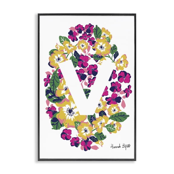 Stupell Industries Eclectic Floral Bloom Letter V Black Framed Giclee Art, 12 x 18, by Hannah Byatt