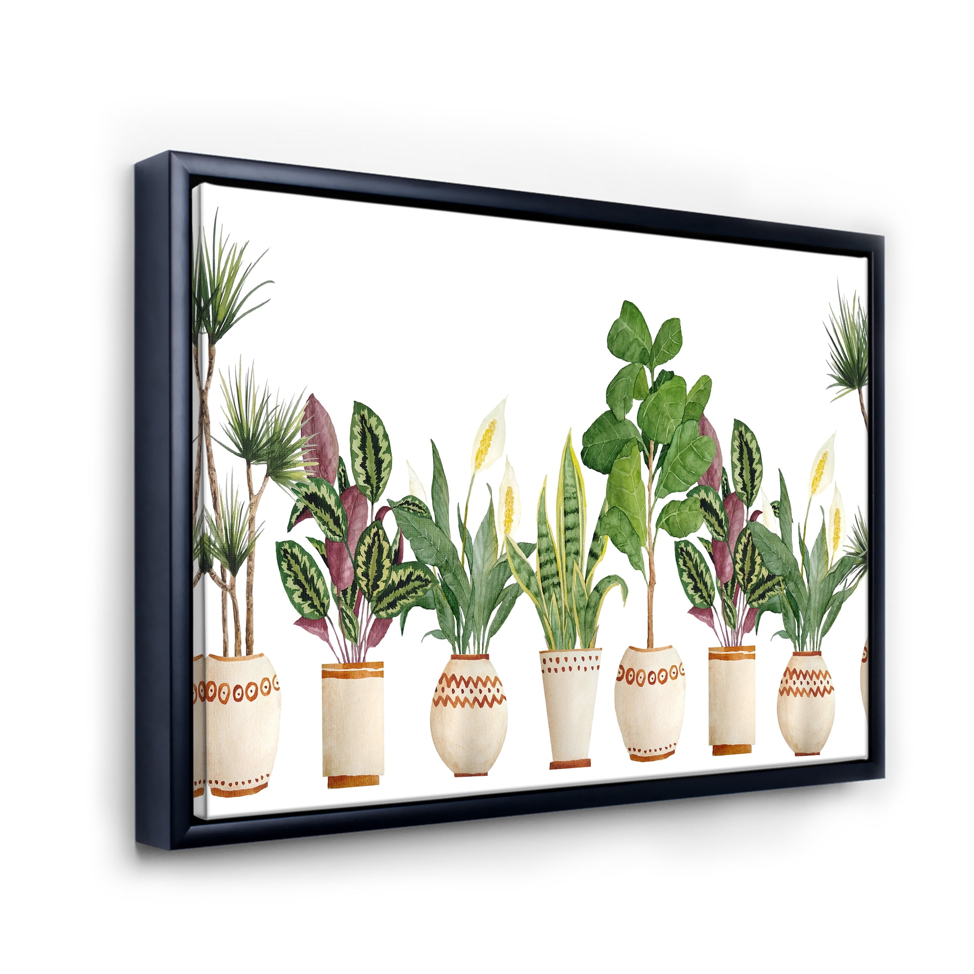Designart 'Trio of Houseplants Sanseviera Snake Plants On White' Farmhouse Framed Canvas Wall Art Print