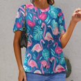 thumbnail image 6 of Flamingo Pattern Womens Tops Women's Fashion Casual Short Sleeve Flower Print Round Neck Pullover Top Blouse, 6 of 6