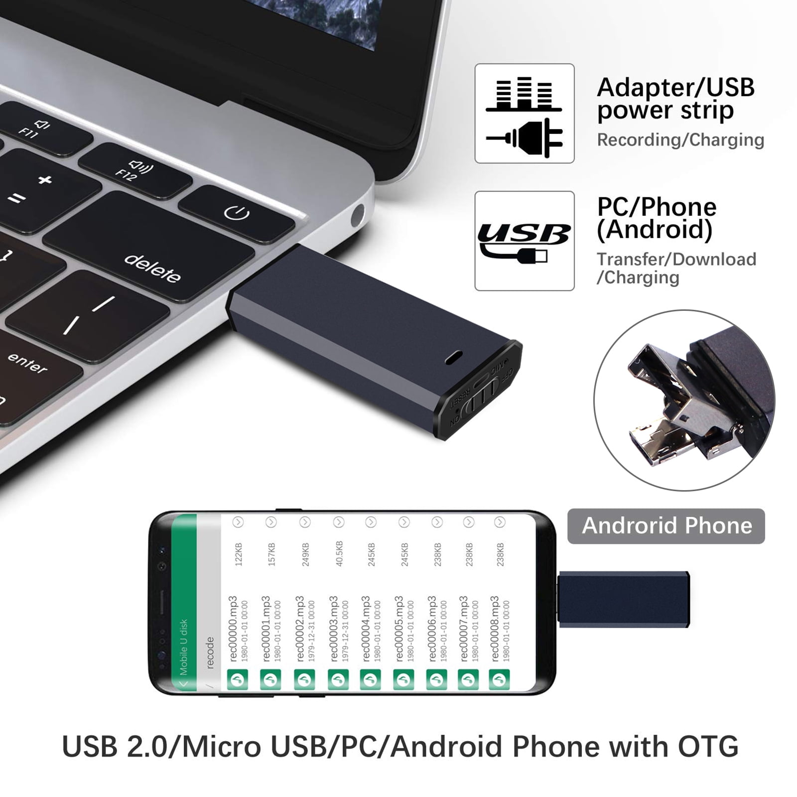 RONY 32GB Digital Voice Recorder - One Click Mini Recording Device with Noise Reduction -  Portable USB Dictaphone for Lectures Meetings Interviews