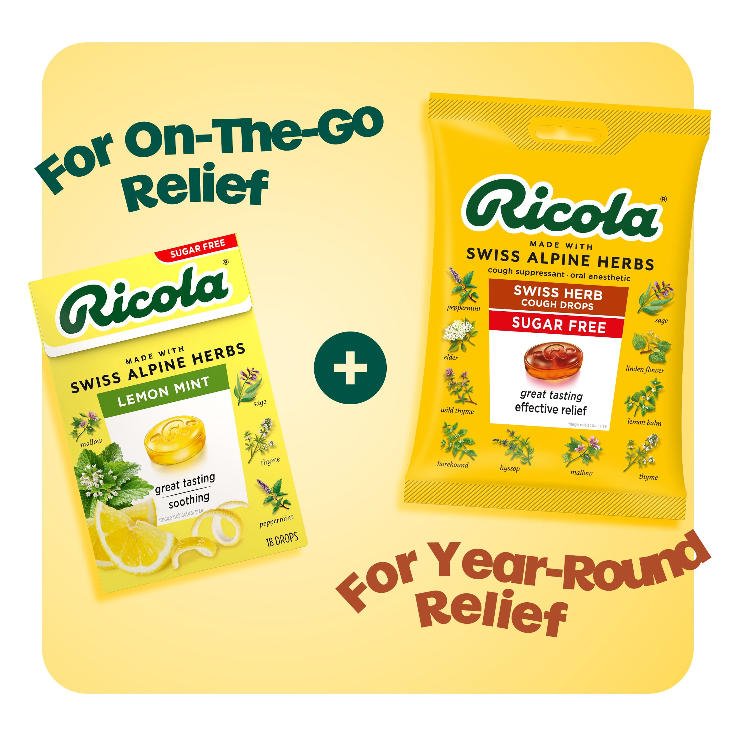 Ricola Sugar-Free Original Herb Cough Drops, Throat Relief & Cough Suppressant, 45 Count