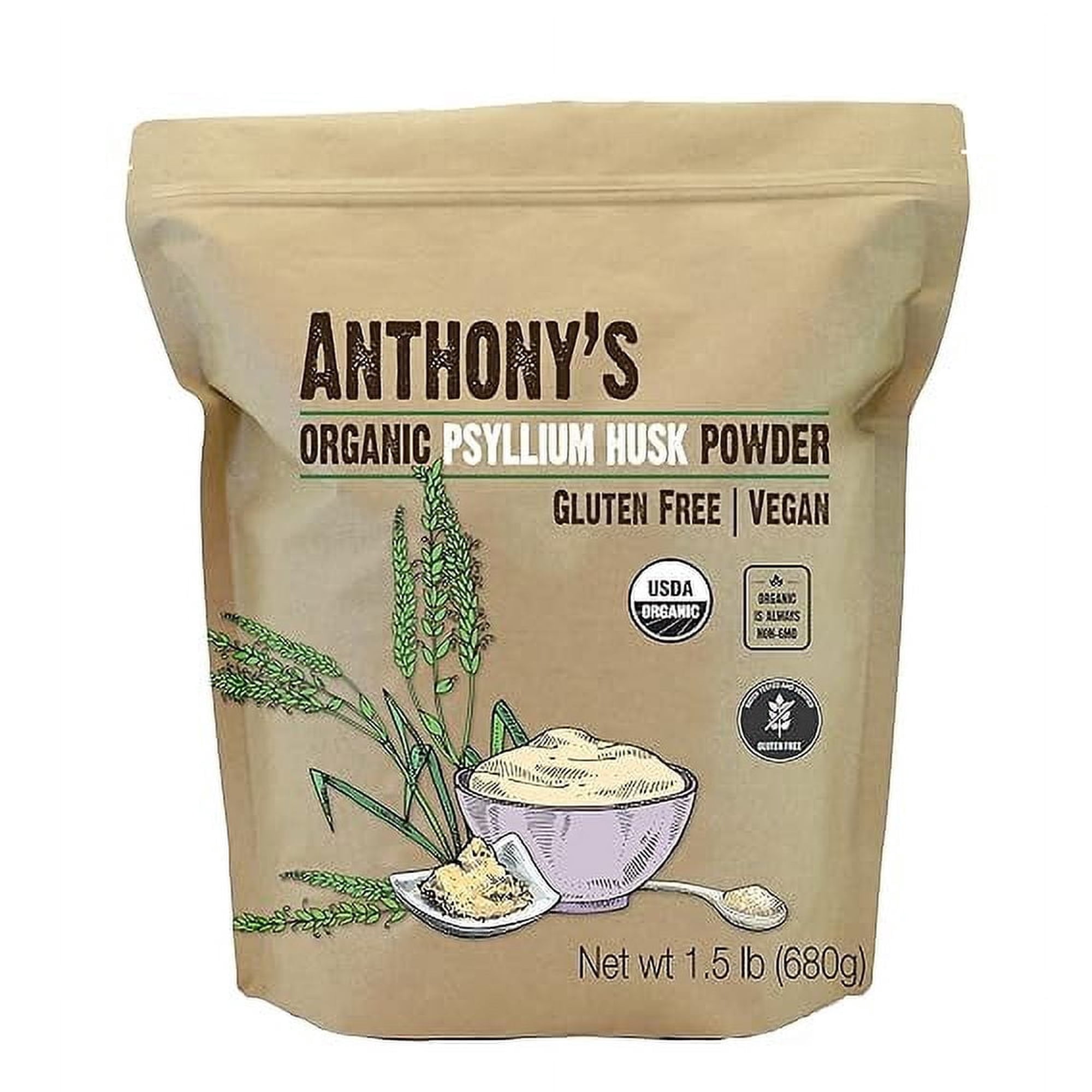 Anthony's Organic Psyllium Husk Powder, 1.5 lb, Gluten Free, Non GMO, Finely Ground, Keto Friendly