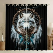 jejeloiu Boho Style Dreamcatcher Curtains and Drapes,Woodland Animal Wolf Black Out Curtains,Howling Wolves Curtains Pack of 2 (52x63 Each) For Kids Boys,Microfiber Bedroom Decor