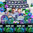 thumbnail image 2 of Video Game Birthday Decorations Tableware,193pcs Gaming Birthday Party Decorations Plates and Napkin Cups Tablecloth Cake Topper Balloon for Boy Gamer Party Decorations,Serve 24, 2 of 10