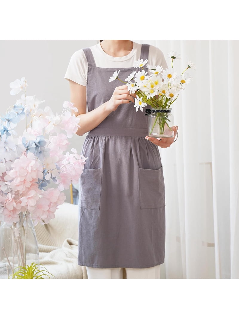 cute apron dress Cotton Linen Pinafore for Women with Pockets Art Chef Aprons for Kitchen Baking Gardening Painting, Gray fresh20 machine washable or hand Ombre Sheer Corset Quinceanera Vintage apron Color:Blush*