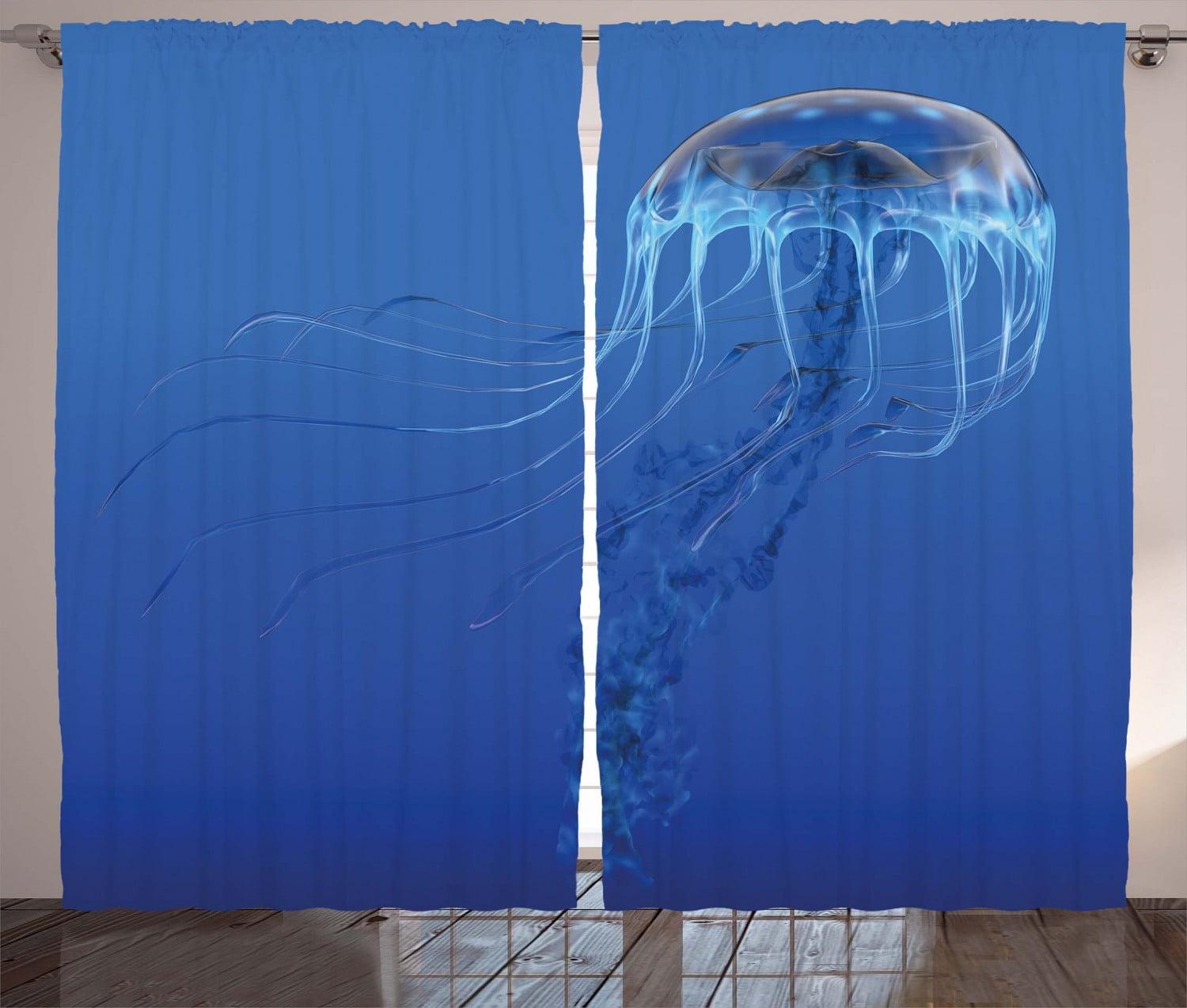 Jellyfish Curtains 2 Panels Set, Blue Spotted Jelly Fish Aquarium Life