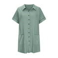 thumbnail image 4 of Fnooota Women's Shirt Dresses, Summer Collared Casual Short Sleeve Midi Dresses with Pockets Light Blue Size L, 4 of 5