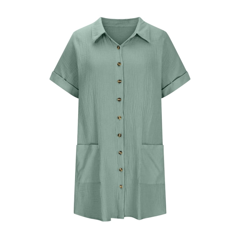 UPPADA Womens Button Down Shirt Dresses Short Sleeve Casual Dress with  Pockets Loose Fit Summer Sundress Lightweight Solid Shift Dress Light  Blue,S - Walmart.com