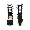 thumbnail image 5 of BLISSFUL STEP Lace Up Strappy Platform Block Heels Pumps for Women Black 9, 5 of 6