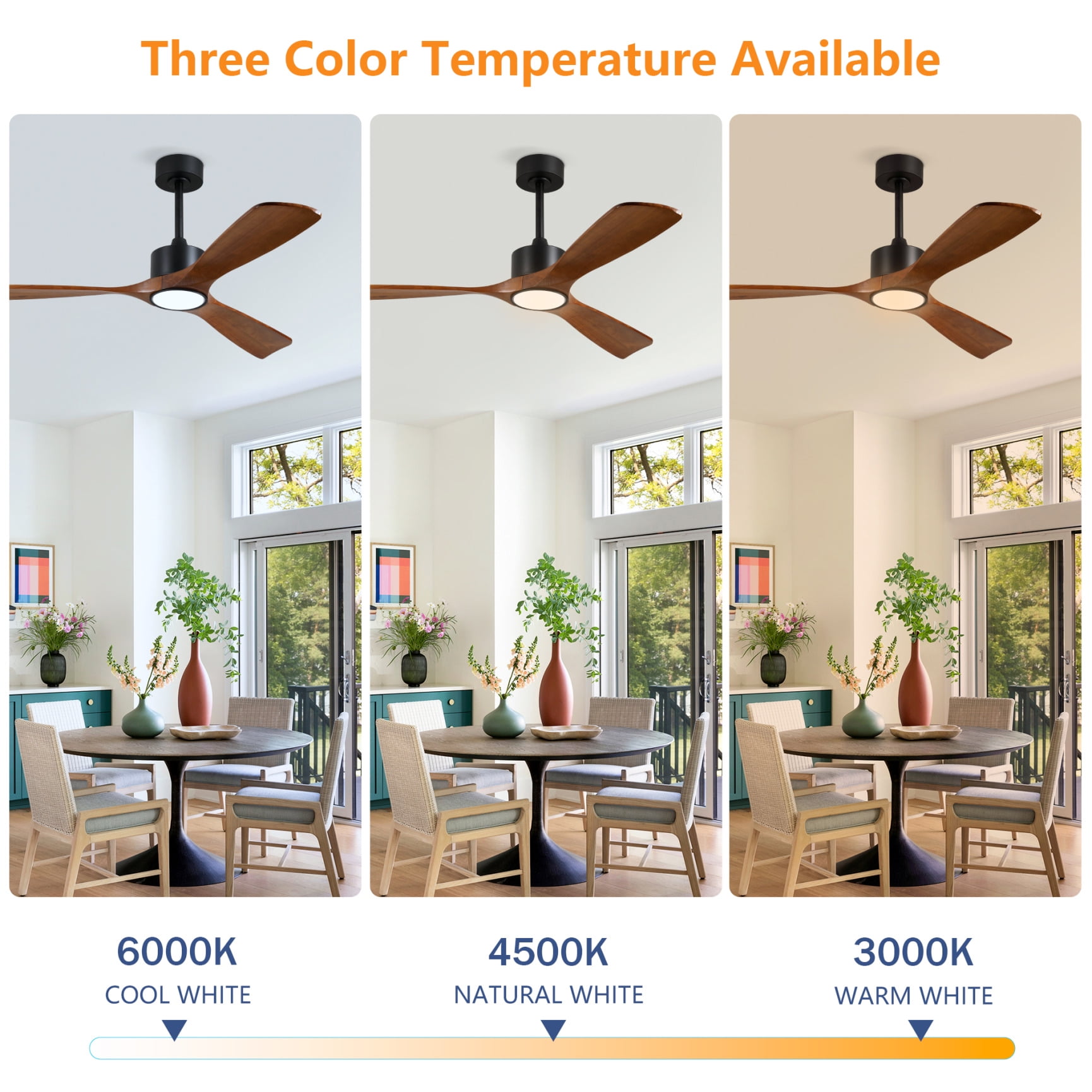 52 Inch Solid Wood Ceiling Fan With Dimmable LED Light Kit And Remote Control 6 Speed DC Motor For Living Room Bedroom Patio Indoor Use Matte Black