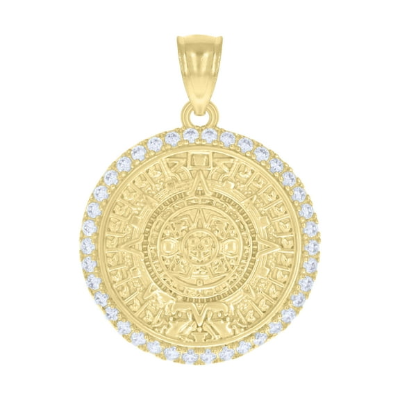 10k Yellow Gold Mens Cubic-Zirconia Aztec Calendar Fashion Charm Pendant