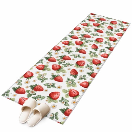 Red Strawberry Area Rugs Collection 2 x6 Summer Fruits Farmhouse Leaves Floral Rustic Non Slip Indoor Rectangle Throw Runner Rug Floor Mat Carpet for Living Room Dining Table Bedroom Nursery