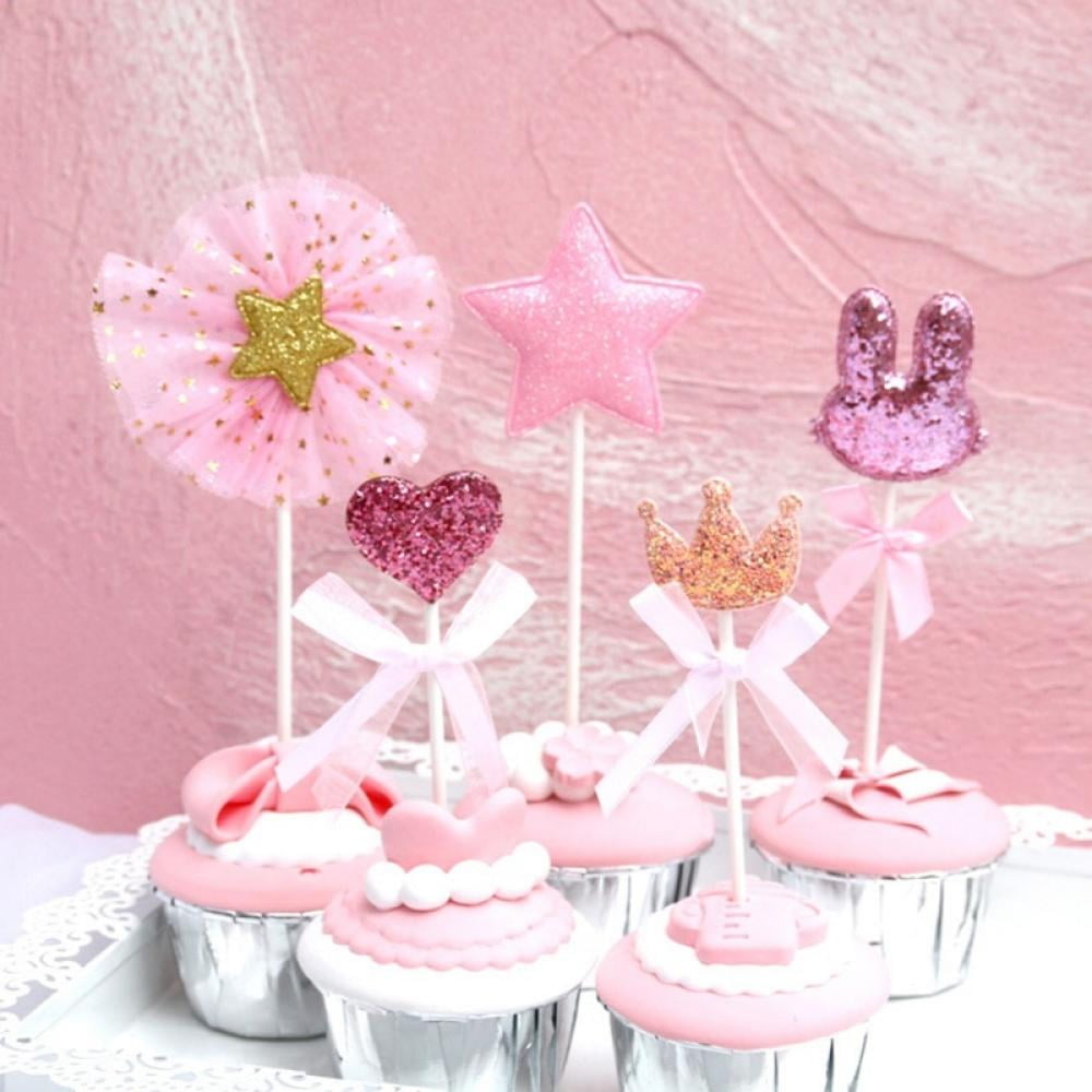 5Pcs Cute Star Heart Crown Birthday Cake Topper Wedding Party Baby Shower Banner 