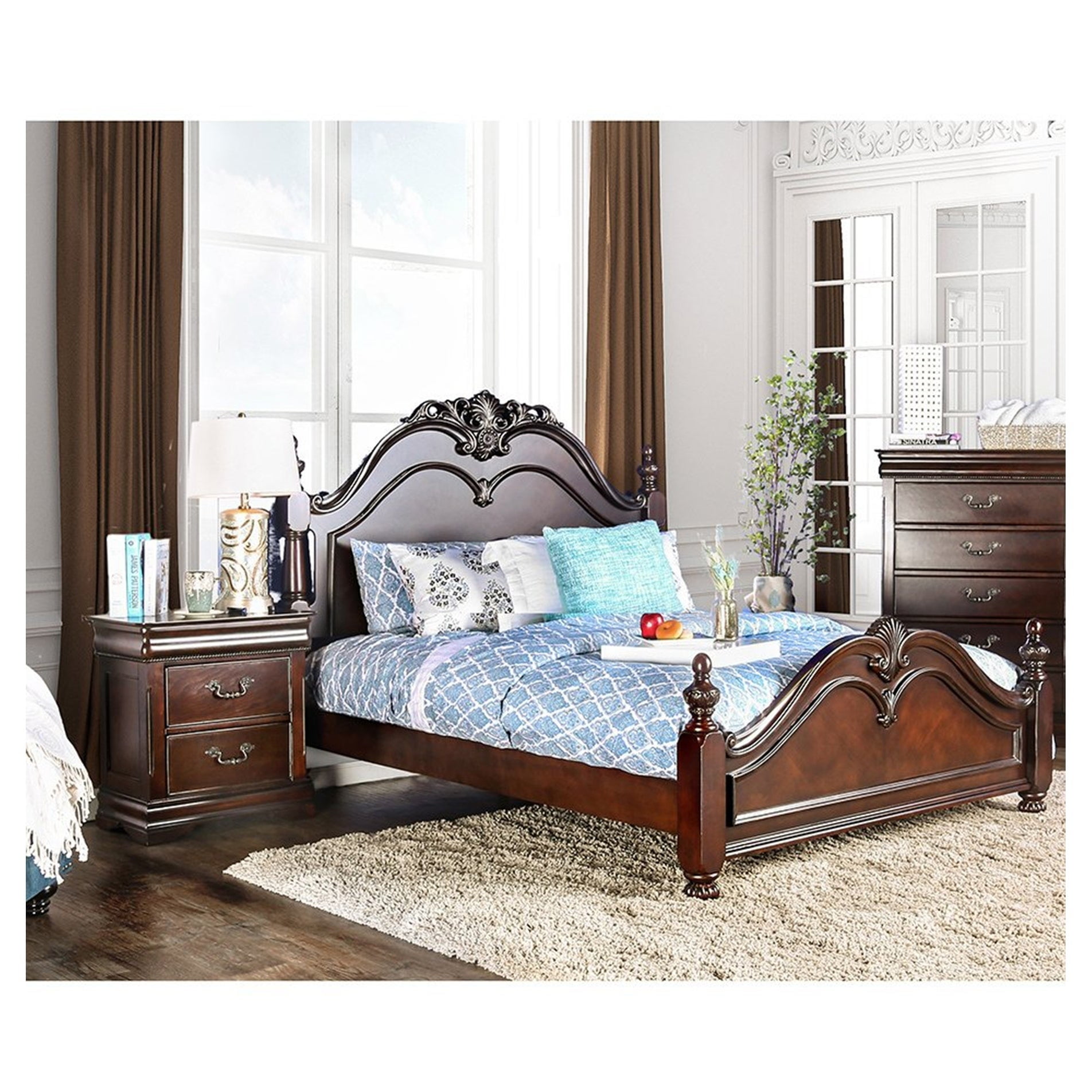 Furniture Of America Diva Traditional Cherry 2 Piece Bedroom Set Walmart Com Walmart Com