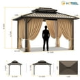 thumbnail image 5 of HOTEEL 10'x12' Hardtop Gazebo Heavy Duty Outdoor Gazebo with Galvanized Steel Double Roof, Flame-Retardant Curtains and Netting, Permanent Gazebo for Patio, Lawn and Backyard, Brown, 5 of 13