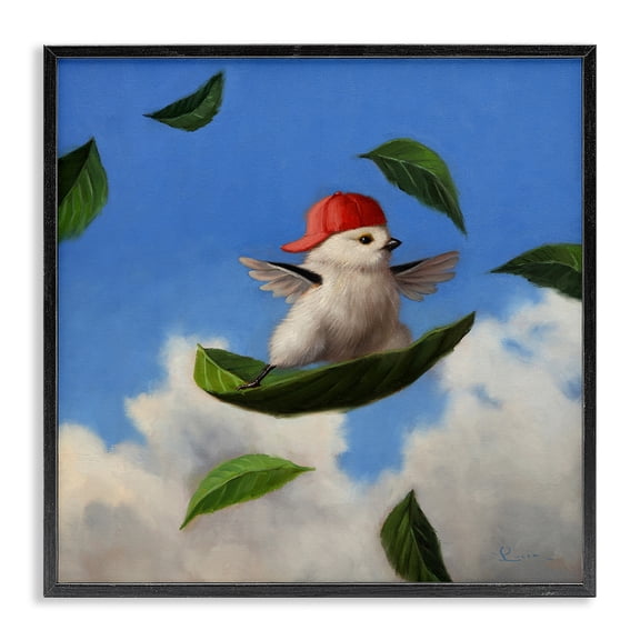 Stupell Industries Contemporary Bird Leaf Surfing Windy Sky Black Framed Giclee Art, 12 x 12, by Lucia Heffernan