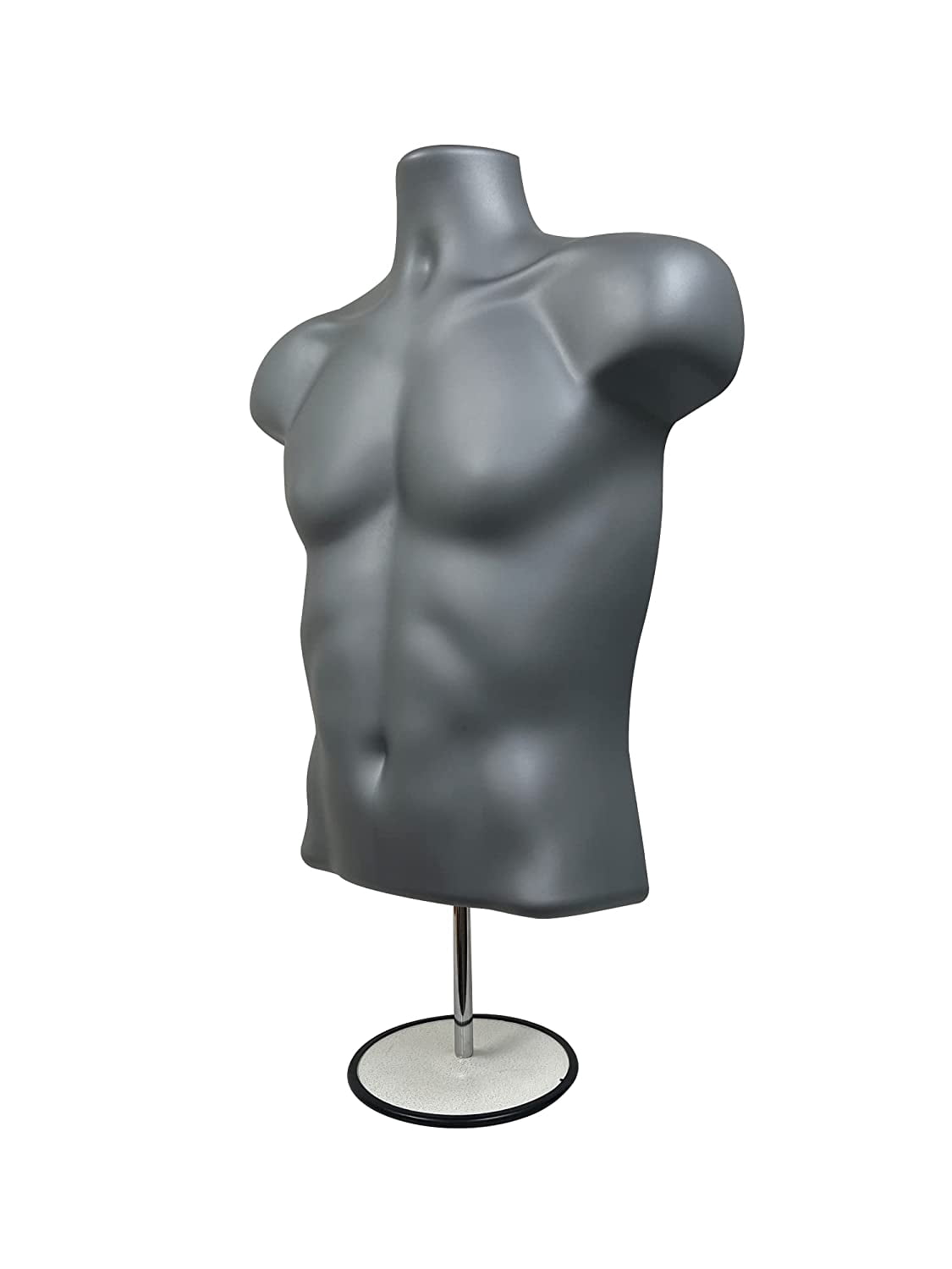 DisplayTown Gray Male + Female Mannequin Hollow Back Body Torso Set w/ Metal Stand and Metal Pole & Hanging Hook, S-M Sizes