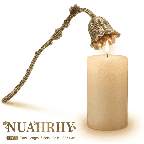 NUAHRHY Vintage Candle Snuffer, Long Handle Flower Shape Wick Flame Snuffer, Retro Metal Floral Candle Extinguisher for Deep Jar Candles